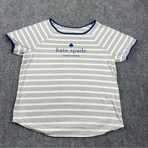 KATE SPADE Women’s Short Sleeved Grey/White Stripe Blue logo T-Shirt size Medium